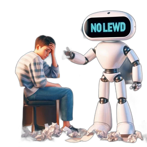 robot, 3d render, vaporwave, inside, messy, space, young, man transparent PNG cut-out
