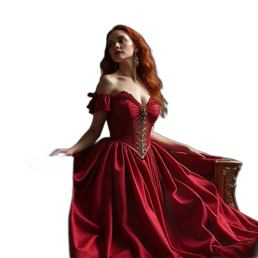 dress, crown, fantasy art, concept art, photorealistic, 3d render, red, epica transparent PNG cut-out