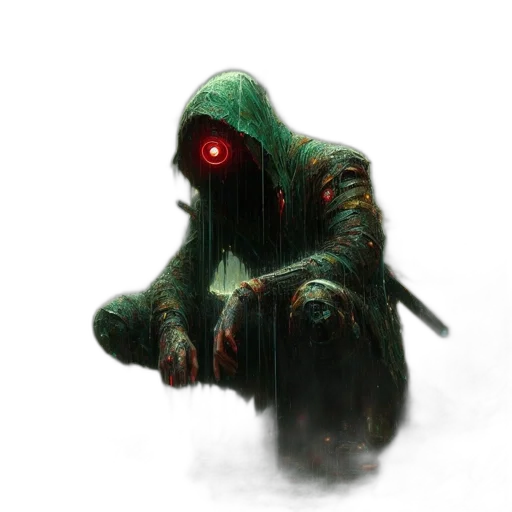 creature, mask, robot, staff, concept art, fantasy art, pixel art, cyberpunk transparent PNG cut-out