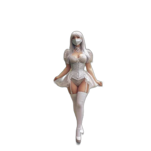 robot, mask, dress, 3d render, concept art, fantasy art, anime, monochrome transparent PNG cut-out