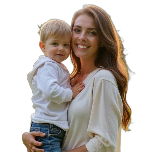 face, photorealistic, beautiful, young, mother, her, toddler, son transparent PNG cut-out