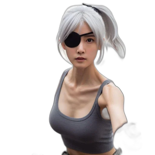 concept art, 3d render, photorealistic, fantasy art, woman, silver, hair, black transparent PNG cut-out