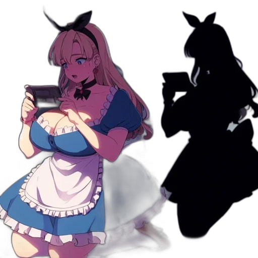 dress, weapon, staff, anime, concept art, pixel art, cartoon, neon lights transparent PNG cut-out
