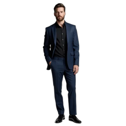 jacket, blue, man, standing, front, plain, background, wearing transparent PNG cut-out