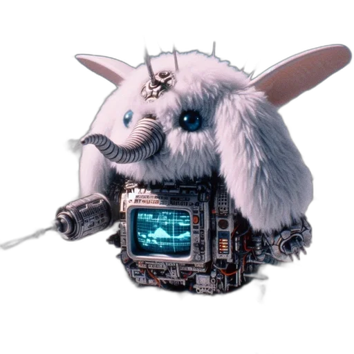 robot, animal, weapon, staff, cyberpunk, concept art, pixel art, vaporwave transparent PNG cut-out