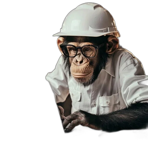animal, mask, staff, photorealistic, chimpanzee, wearing, glasses, hard transparent PNG cut-out