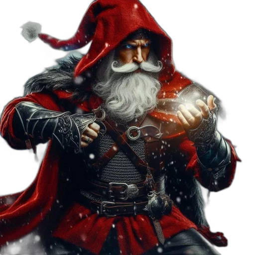 fantasy art, concept art, photorealistic, santa, claus, warrior, wearing, dark transparent PNG cut-out