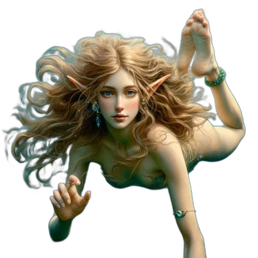 hair, creature, jewelry, fantasy art, concept art, photorealistic, 3d render, underwater transparent PNG cut-out