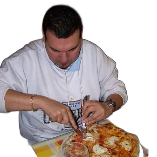 food, staff, weapon, jewelry, photorealistic, man, white, shirt transparent PNG cut-out