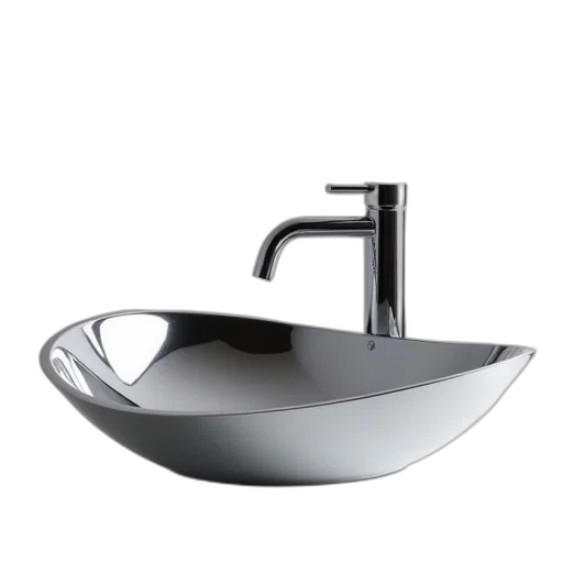 3d render, photorealistic, sleek, modern, chrome, bathroom, sink, smooth transparent PNG cut-out