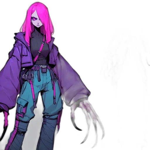 jacket, staff, weapon, concept art, cyberpunk, fantasy art, comic book art, dark transparent PNG cut-out