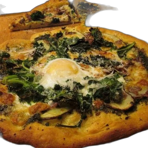 food, photorealistic, freshly, baked, pizza, topped, greens, cheese transparent PNG cut-out