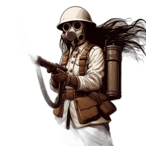 jacket, weapon, staff, mask, concept art, comic book art, fantasy art, watercolor transparent PNG cut-out