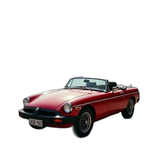 car, photorealistic, 3d render, concept art, 1975, mgp, roadster, parked transparent PNG cut-out