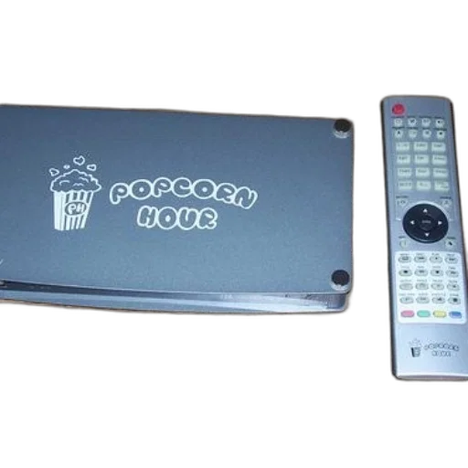 popcorn, hour, media, player, sits, next, remote, control transparent PNG cut-out