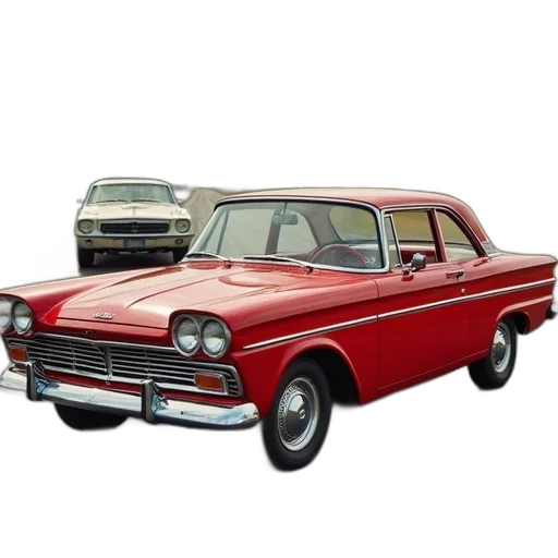 car, photorealistic, 3d render, red, 1965, ford, cortina, shown transparent PNG cut-out