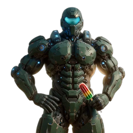 robot, weapon, 3d render, concept art, cyberpunk, pixel art, green, armored transparent PNG cut-out