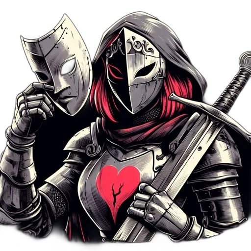 sword, mask, concept art, fantasy art, comic book art, pixel art, knight, clad transparent PNG cut-out