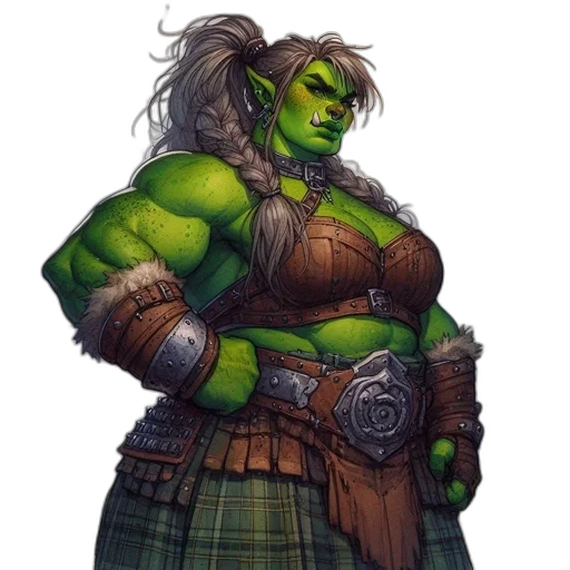 staff, concept art, fantasy art, comic book art, pixel art, green, female, orc-like transparent PNG cut-out