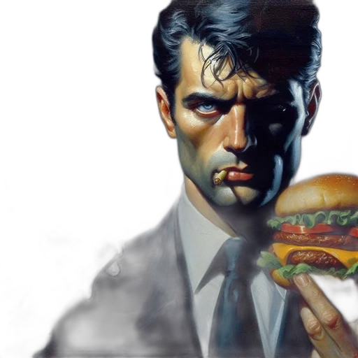 food, face, comic book art, concept art, photorealistic, cyberpunk, man, suit transparent PNG cut-out