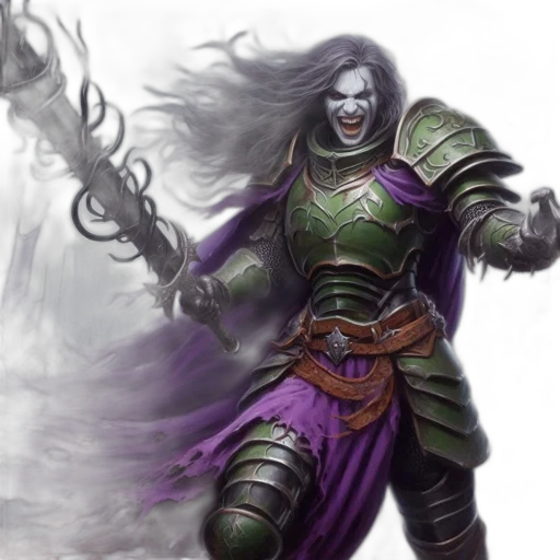fantasy art, concept art, comic book art, photorealistic, dark, green, figure, purple transparent PNG cut-out