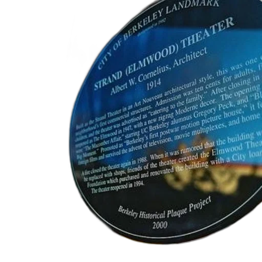 plaque, strand, elmwood, theater, berkeley, california, displayed, outside transparent PNG cut-out