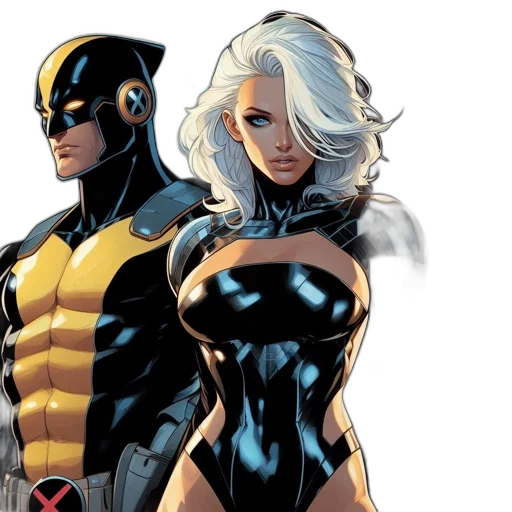 comic book art, concept art, golden, two, marvel, superheroes, appear, one transparent PNG cut-out