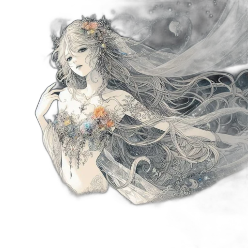 dress, jewelry, crown, flower, fantasy art, concept art, watercolor, anime transparent PNG cut-out