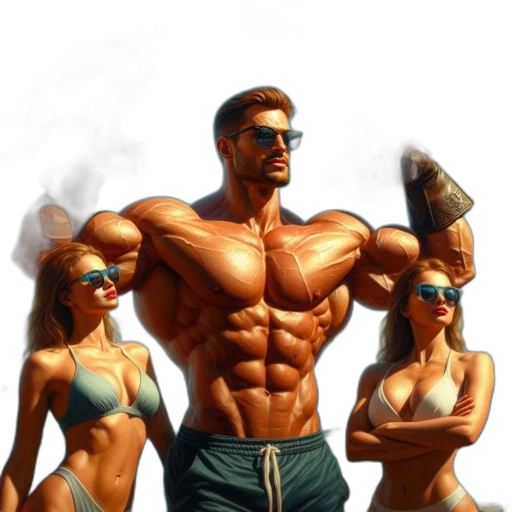 concept art, comic book art, fantasy art, cyberpunk, beach, muscular, man, poses transparent PNG cut-out