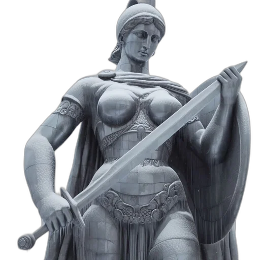 sword, staff, 3d render, concept art, fantasy art, life-sized, metallic, statue transparent PNG cut-out