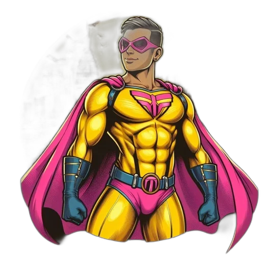 comic book art, cartoon, concept art, anime, superhero, wearing, vibrant, yellow-pink transparent PNG cut-out