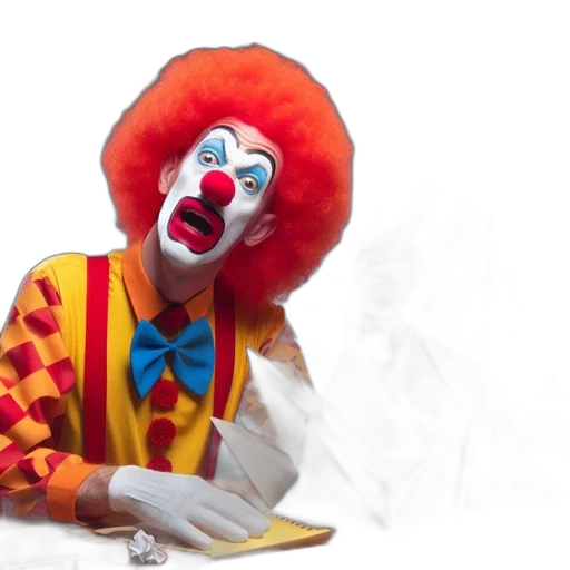 face, 3d render, concept art, energetic, clown, afro, hairstyle, sits transparent PNG cut-out
