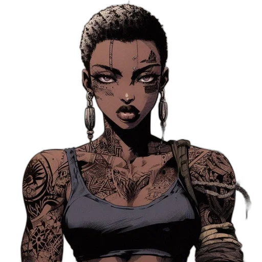 comic book art, cartoon, concept art, cyberpunk, earth tones, intensely, gazing, woman transparent PNG cut-out