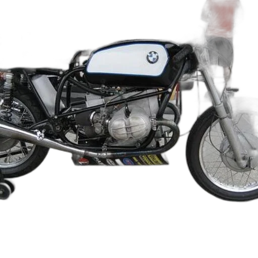 photorealistic, 3d render, concept art, vintage, bmw, motorcycle, black, white transparent PNG cut-out