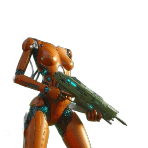 robot, weapon, staff, creature, 3d render, concept art, cyberpunk, fantasy art transparent PNG cut-out
