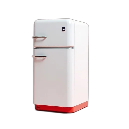 robot, 3d render, computer-generated, image, white, refrigerator, red, base transparent PNG cut-out
