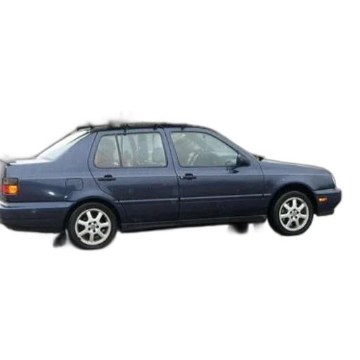 car, blue, sedan, surfboard, roof, rack, parked, wet transparent PNG cut-out