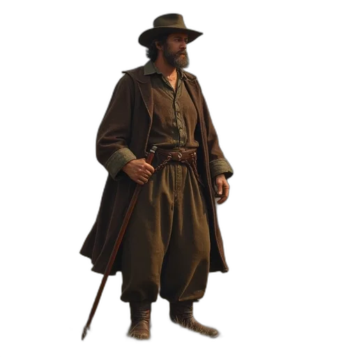 staff, jacket, hat, weapon transparent PNG cut-out