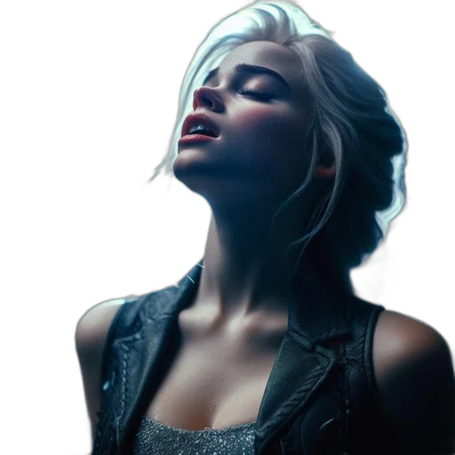 jacket, face, dress, jewelry, photorealistic, cyberpunk, concept art, 3d render transparent PNG cut-out