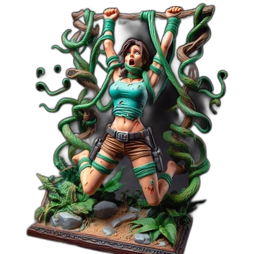 concept art, comic book art, fantasy art, 3d render, figurine, depicts, distressed, female transparent PNG cut-out