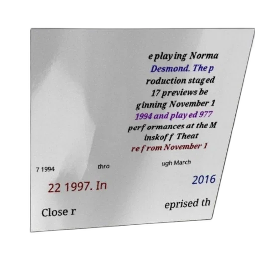 poster, play, sunset, boulevard, featuring, glenn, close, norma transparent PNG cut-out