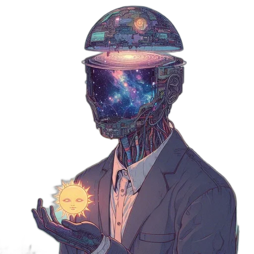 robot, mask, jacket, face, cyberpunk, vaporwave, concept art, fantasy art transparent PNG cut-out