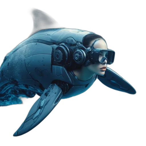 creature, robot, animal, concept art, 3d render, cyberpunk, vaporwave, underwater transparent PNG cut-out