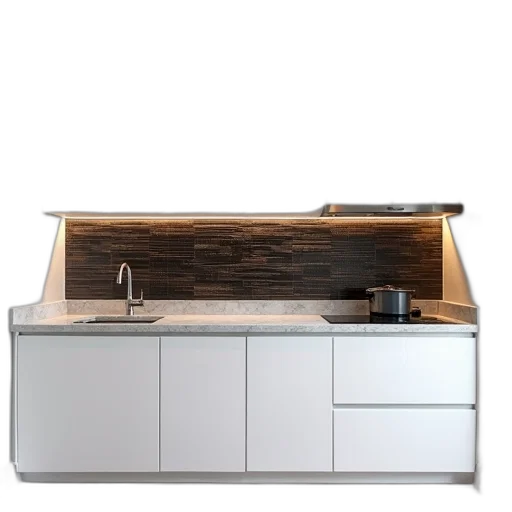 furniture, 3d render, earth tones, modern, kitchen, white, cabinetry, marble transparent PNG cut-out