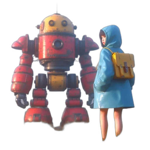 robot, dress, weapon, jacket, concept art, 3d render, pixel art, fantasy art transparent PNG cut-out