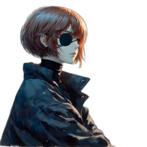 jacket, mask, face, staff, cyberpunk, concept art, watercolor, anime transparent PNG cut-out