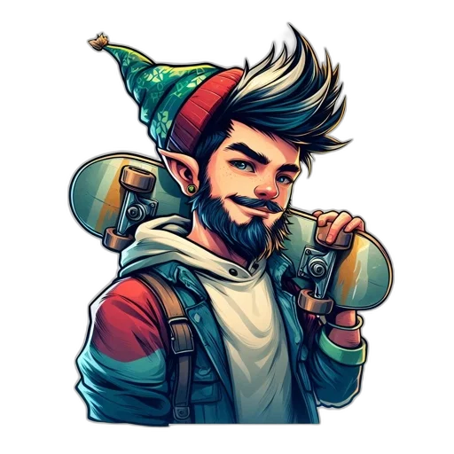 staff, fantasy art, pixel art, concept art, cartoon, animated, elf-like, figure transparent PNG cut-out