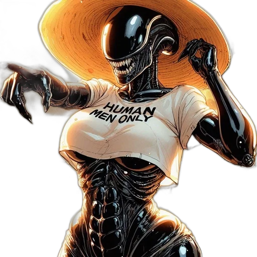 robot, dress, hat, comic book art, concept art, fantasy art, cyberpunk, outer space transparent PNG cut-out