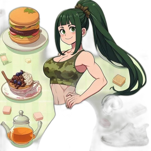 food, dress, concept art, anime, pixel art, cartoon, green, earth tones transparent PNG cut-out