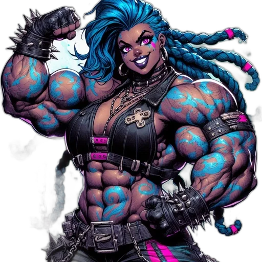 comic book art, concept art, cyberpunk, fantasy art, blue, athletic, woman, brightly transparent PNG cut-out